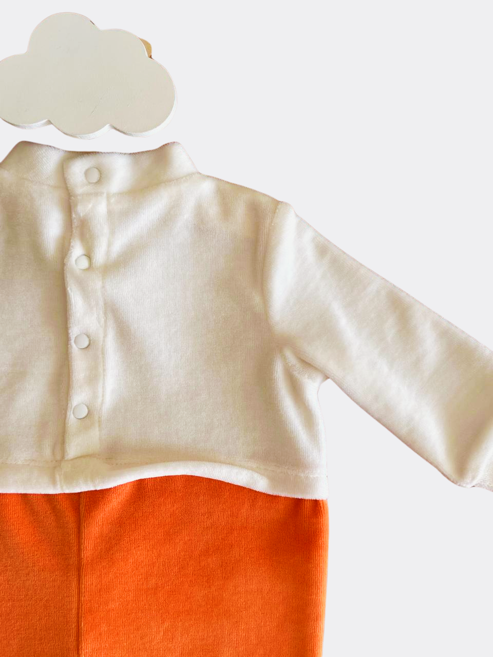 White & Orange Organic Velvet Teddy Footed Overall