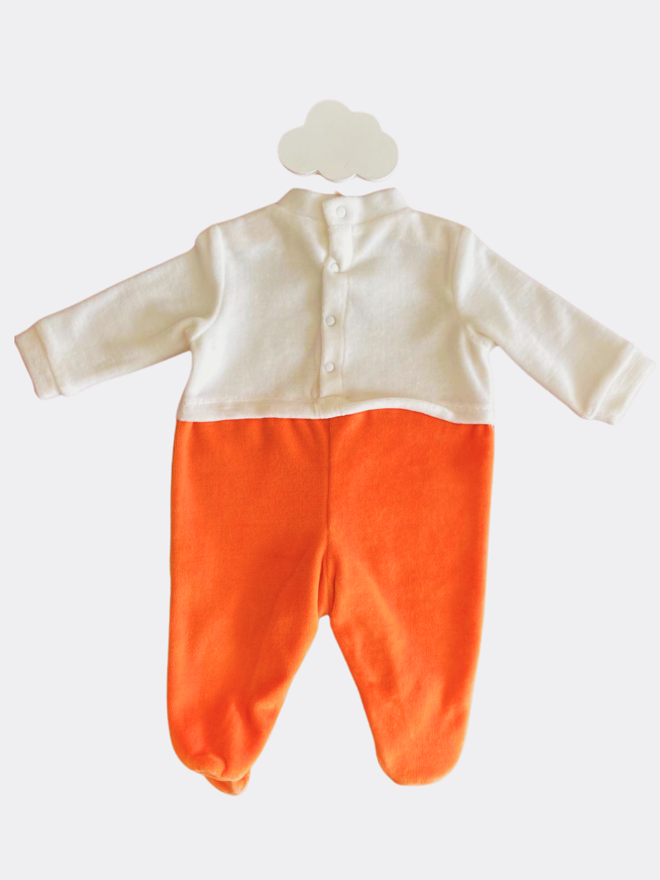 White & Orange Organic Velvet Teddy Footed Overall