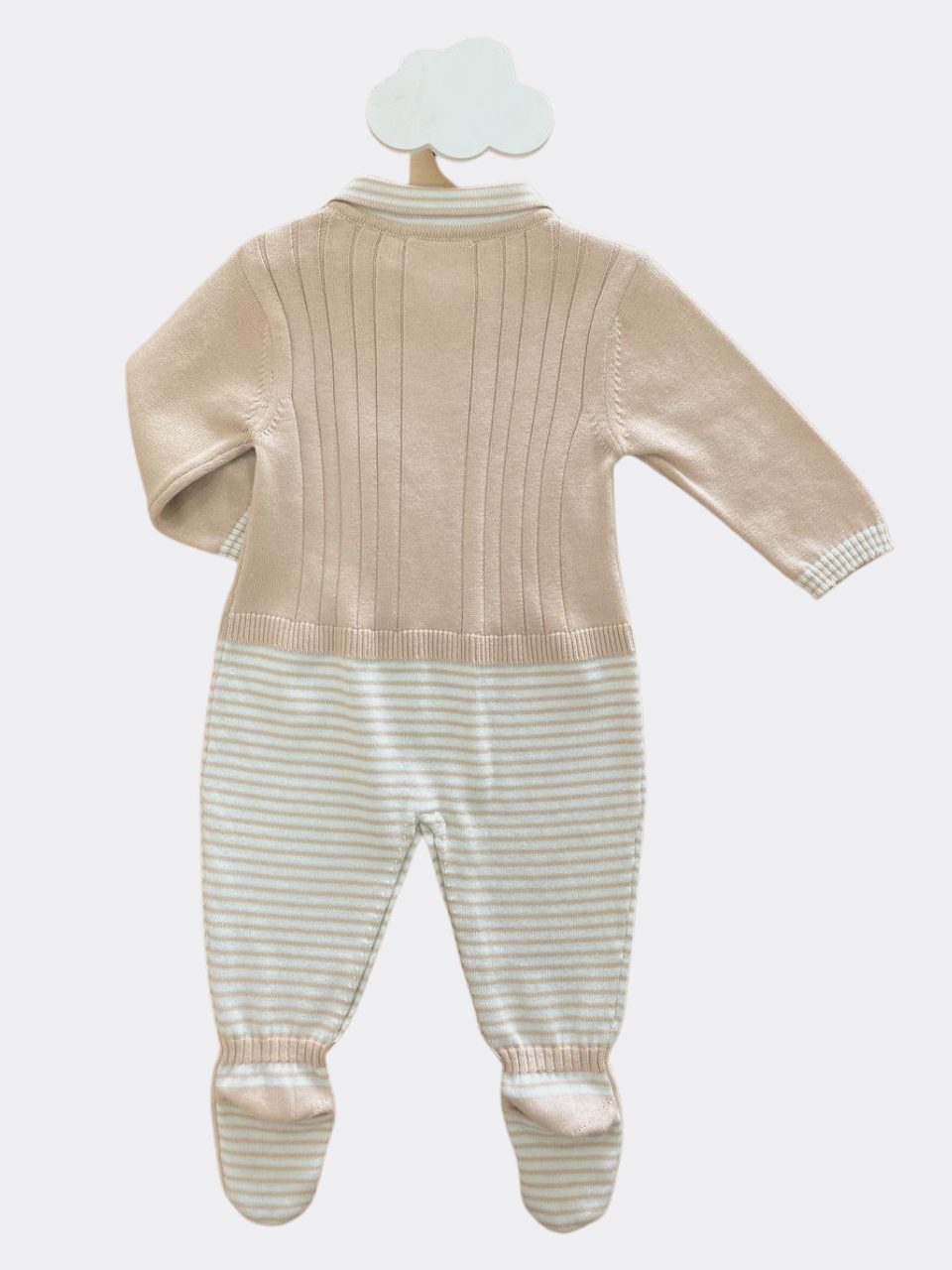 Beige And White Stripped Organic Cotton Overall