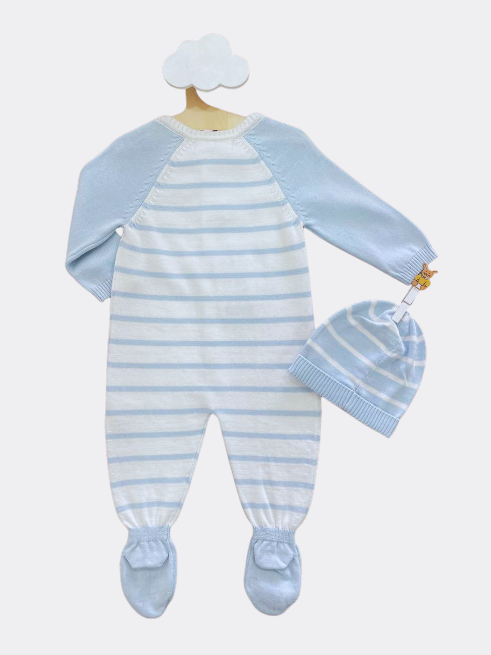 Blue And White Organic Cotton Overall With Hat