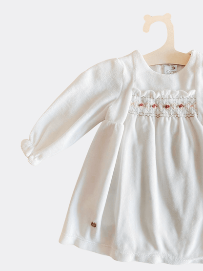 White Velvet Embroidered Dress - La Farandole Paris