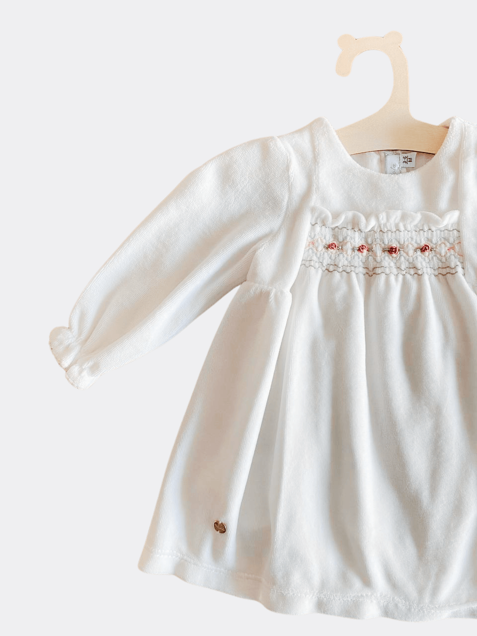 White Velvet Embroidered Dress - La Farandole Paris