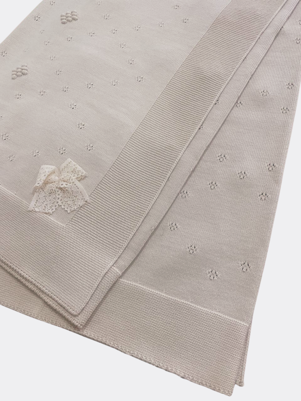 Beige Bow Design Organic Cotton Blanket