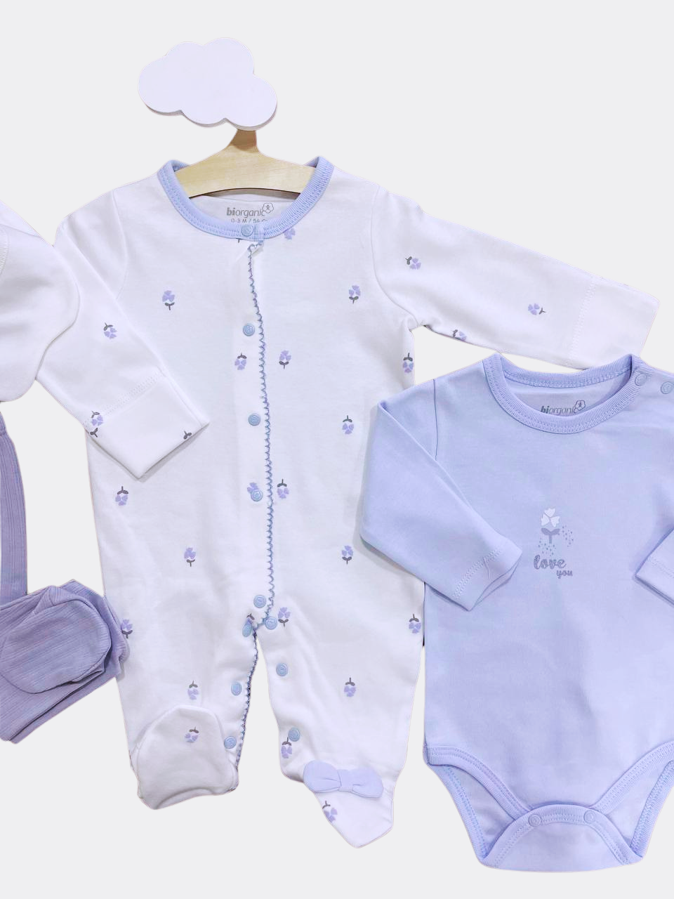 White And Lila 4 Pcs Organic Cotton Hospital set