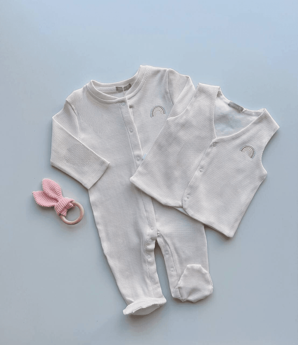 Pink Stripped Rainbow Thick Cotton Footed Overall - La Farandole Paris