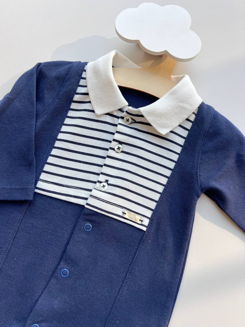 Navy Blue and White Polo Organic Cotton Overall