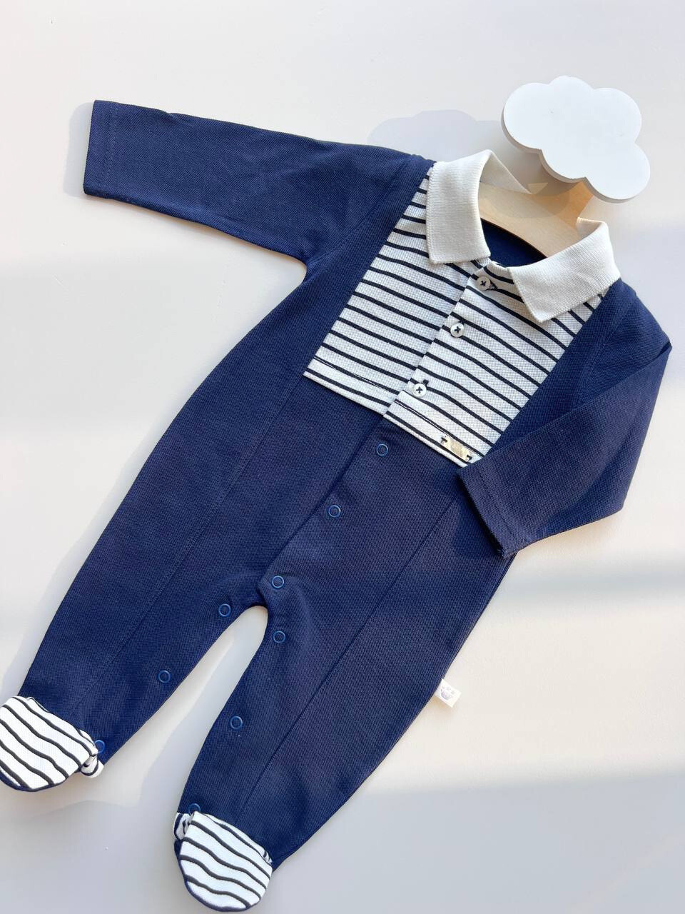 Navy Blue and White Polo Organic Cotton Overall