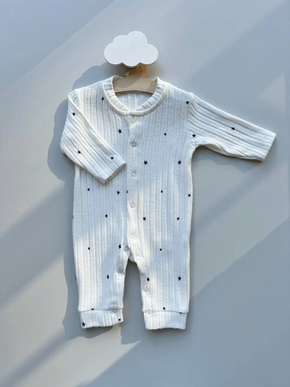 Off White Soft Velvet Ribbed Stars Design Overall - La Farandole Paris