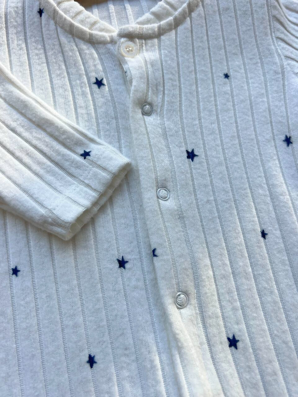 Off White Soft Velvet Ribbed Stars Design Overall