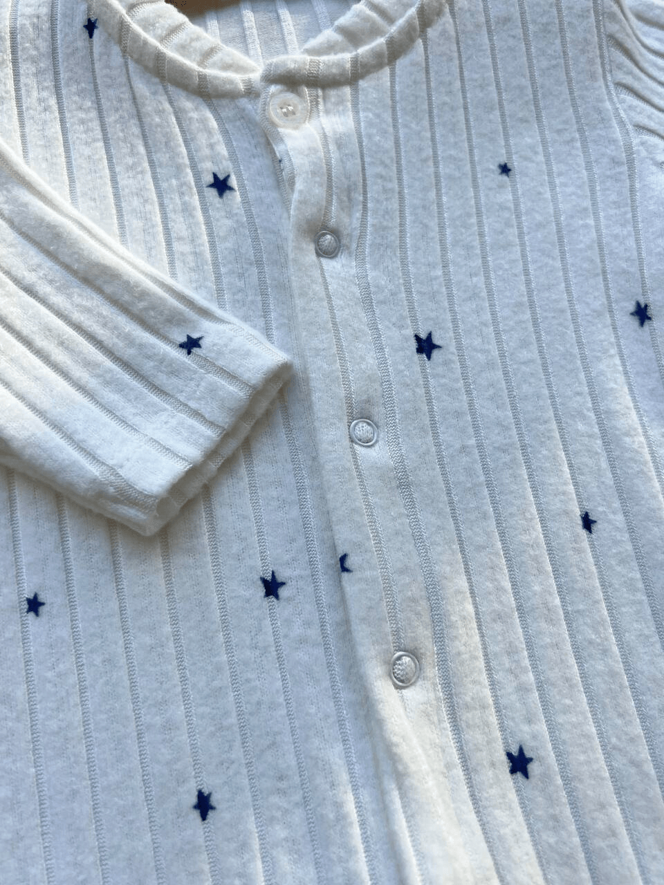 Off White Soft Velvet Ribbed Stars Design Overall - La Farandole Paris