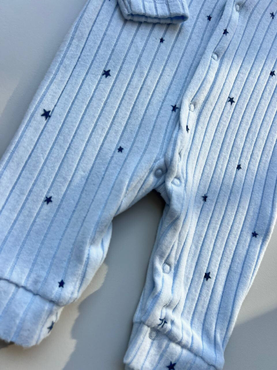 Light Blue Soft Velvet Ribbed Stars Design Overall