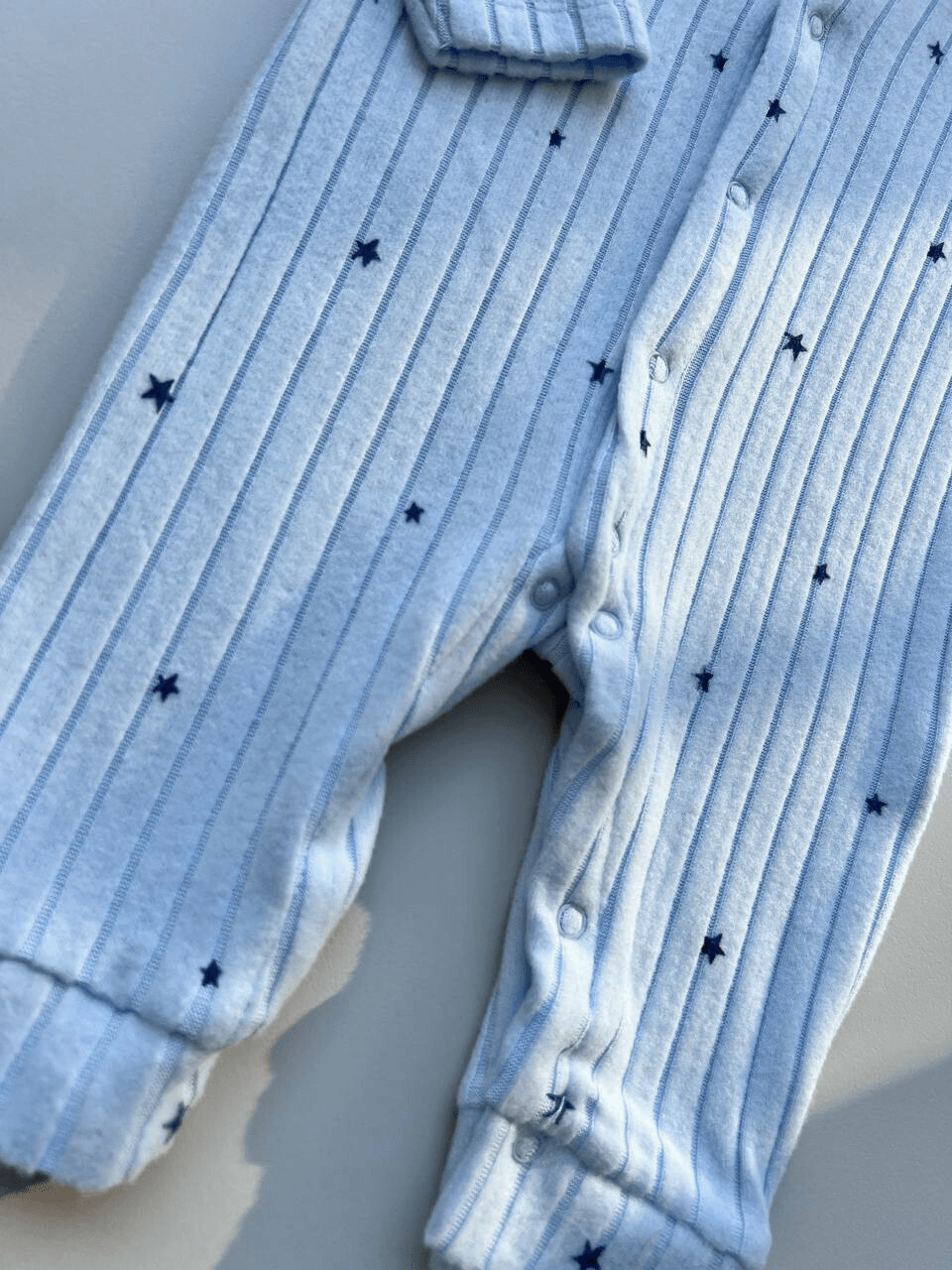 Light Blue Soft Velvet Ribbed Stars Design Overall - La Farandole Paris