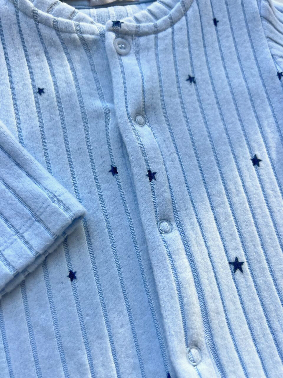 Light Blue Soft Velvet Ribbed Stars Design Overall