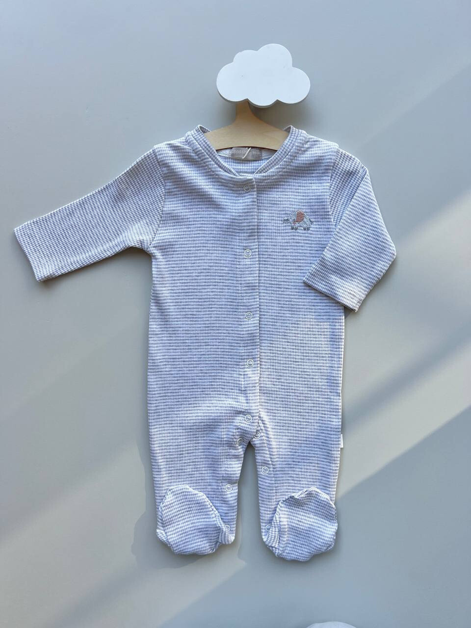 Grey Stripped Thick Cotton Footed Overall