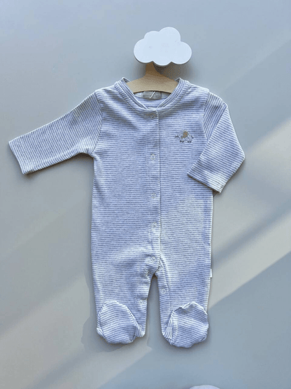 Grey Stripped Thick Cotton Footed Overall - La Farandole Paris