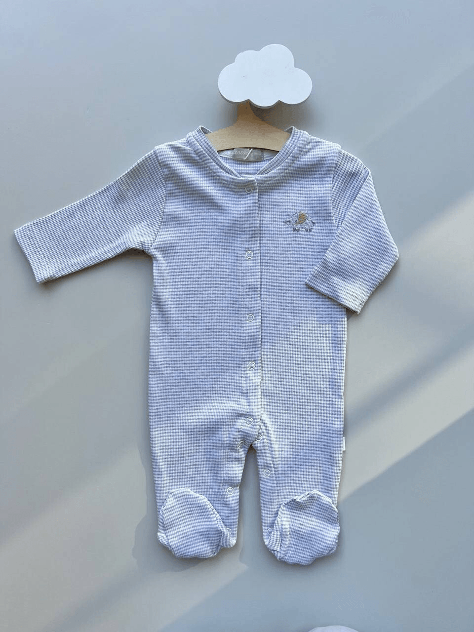 Grey Stripped Thick Cotton Footed Overall - La Farandole Paris