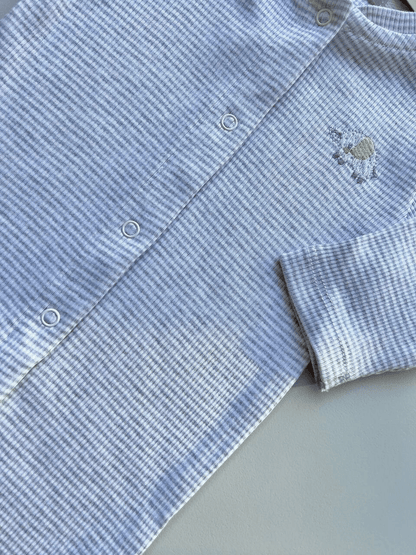 Grey Stripped Thick Cotton Footed Overall - La Farandole Paris