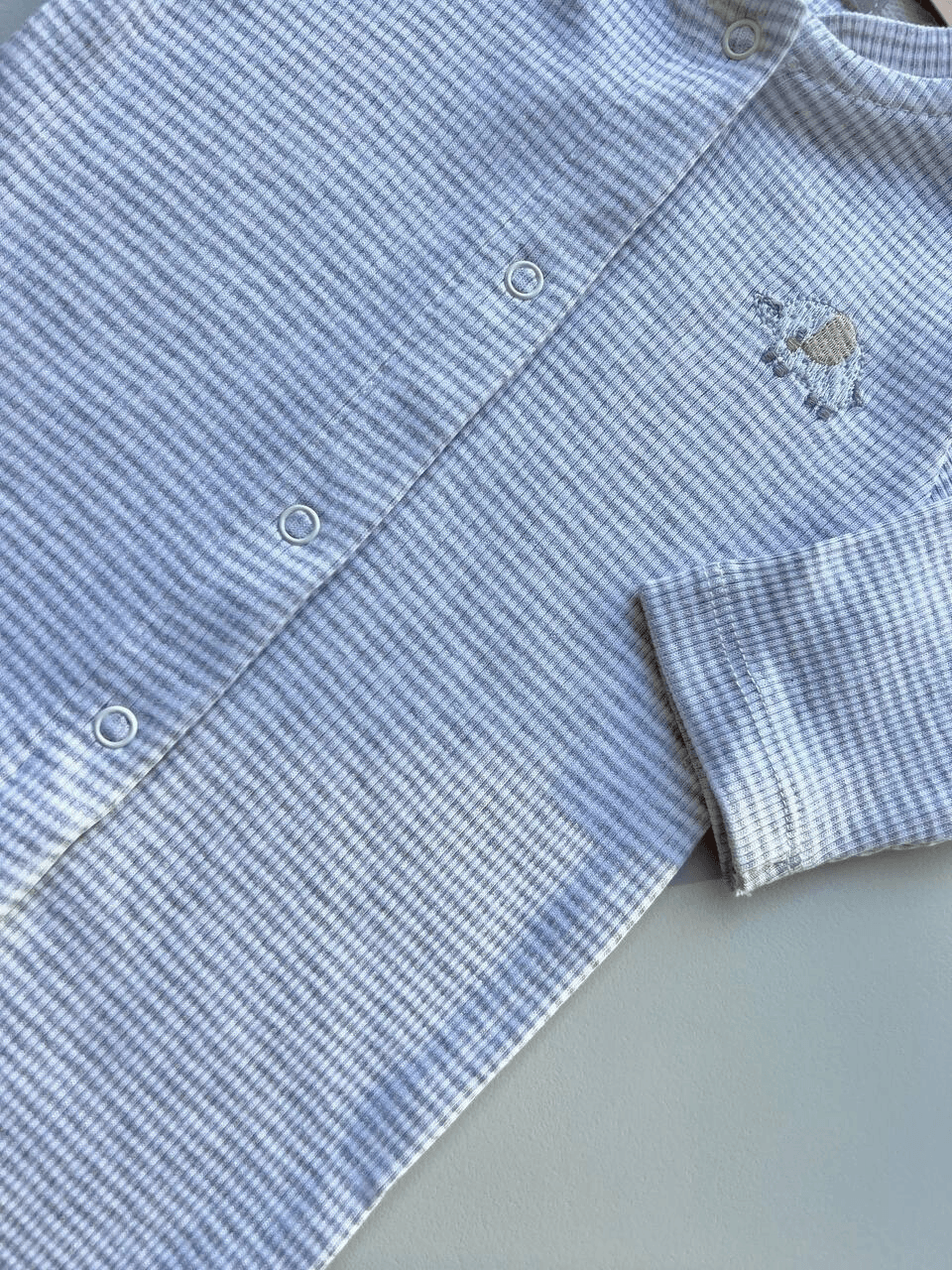 Grey Stripped Thick Cotton Footed Overall - La Farandole Paris