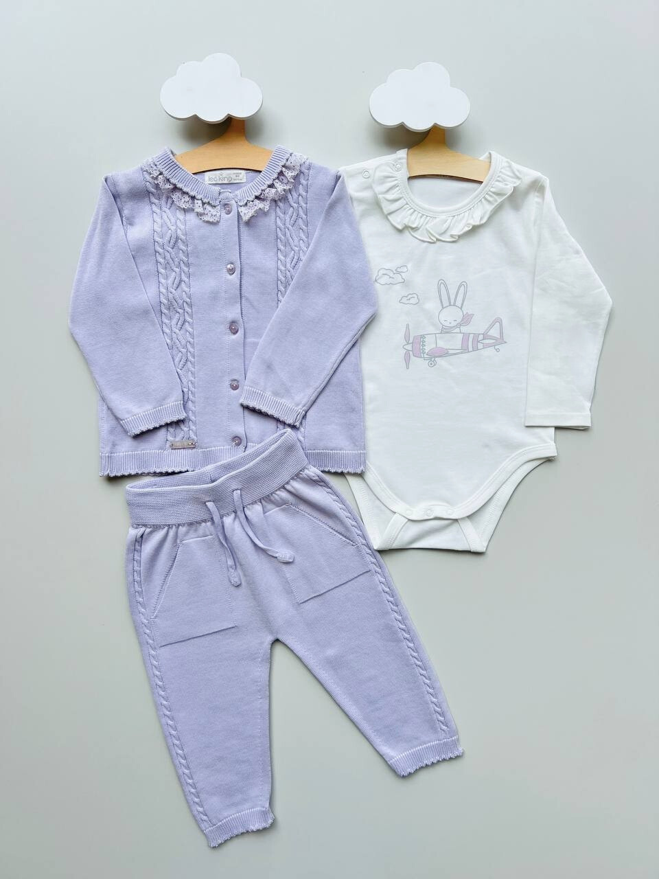 Lila and White Organic Cotton Set 3 pcs