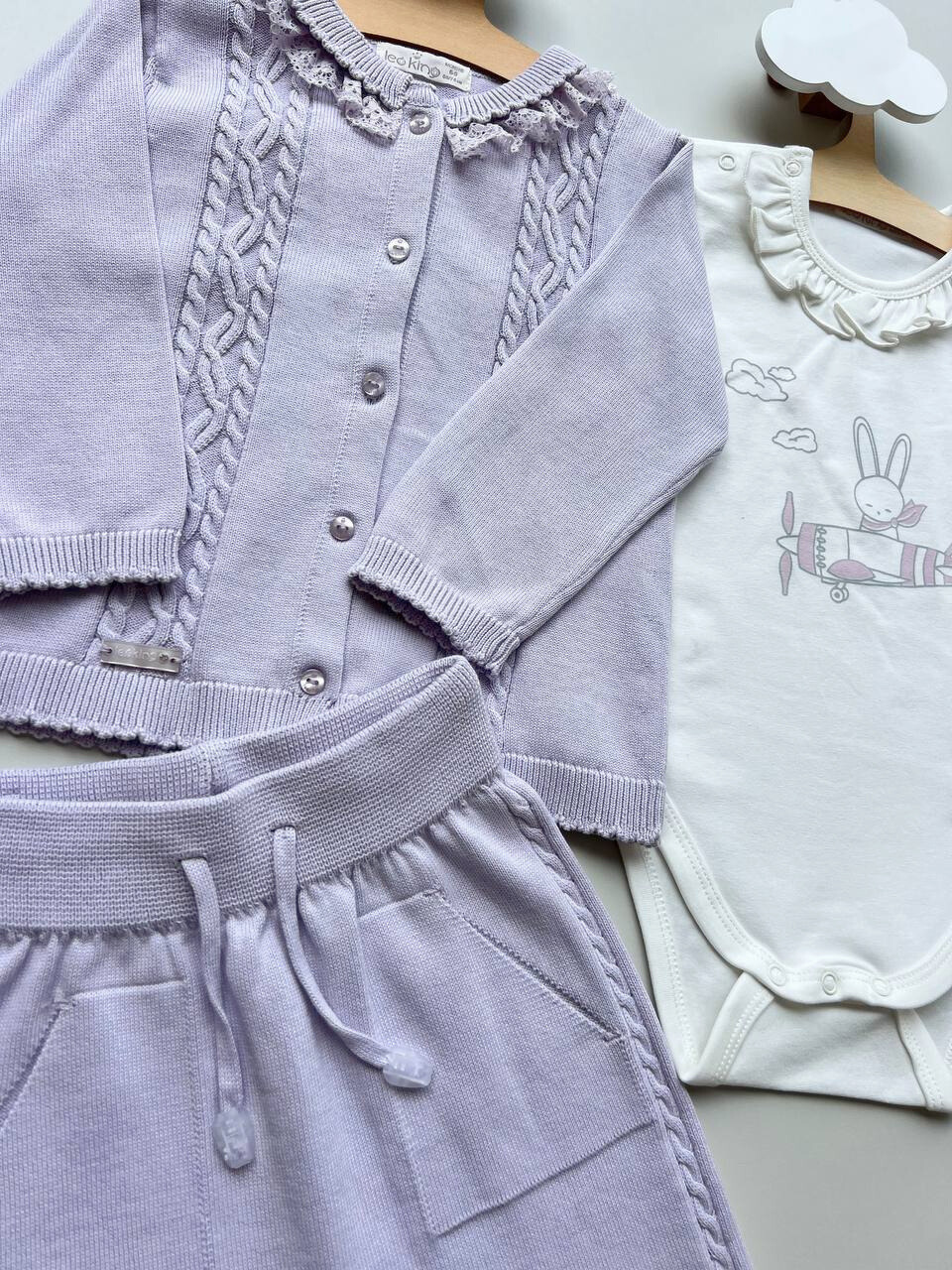 Lila and White Organic Cotton Set 3 pcs