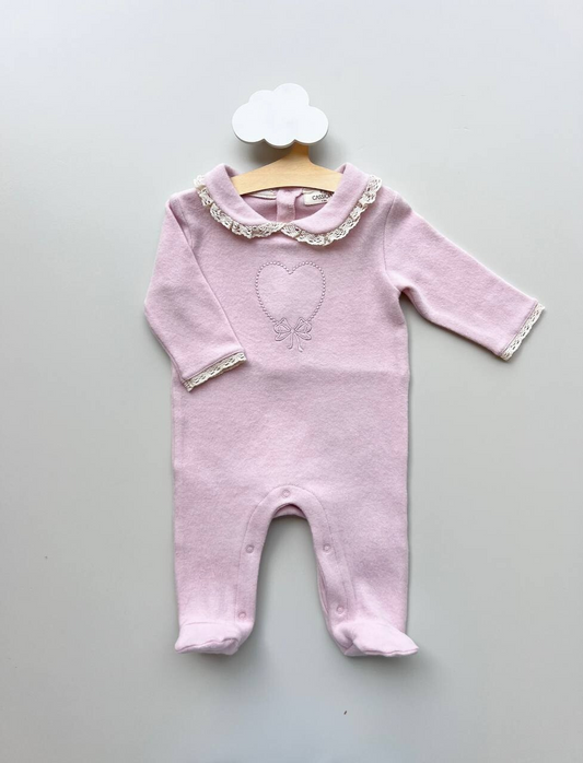 Light Pink Velvet Heart Ruffle Overall