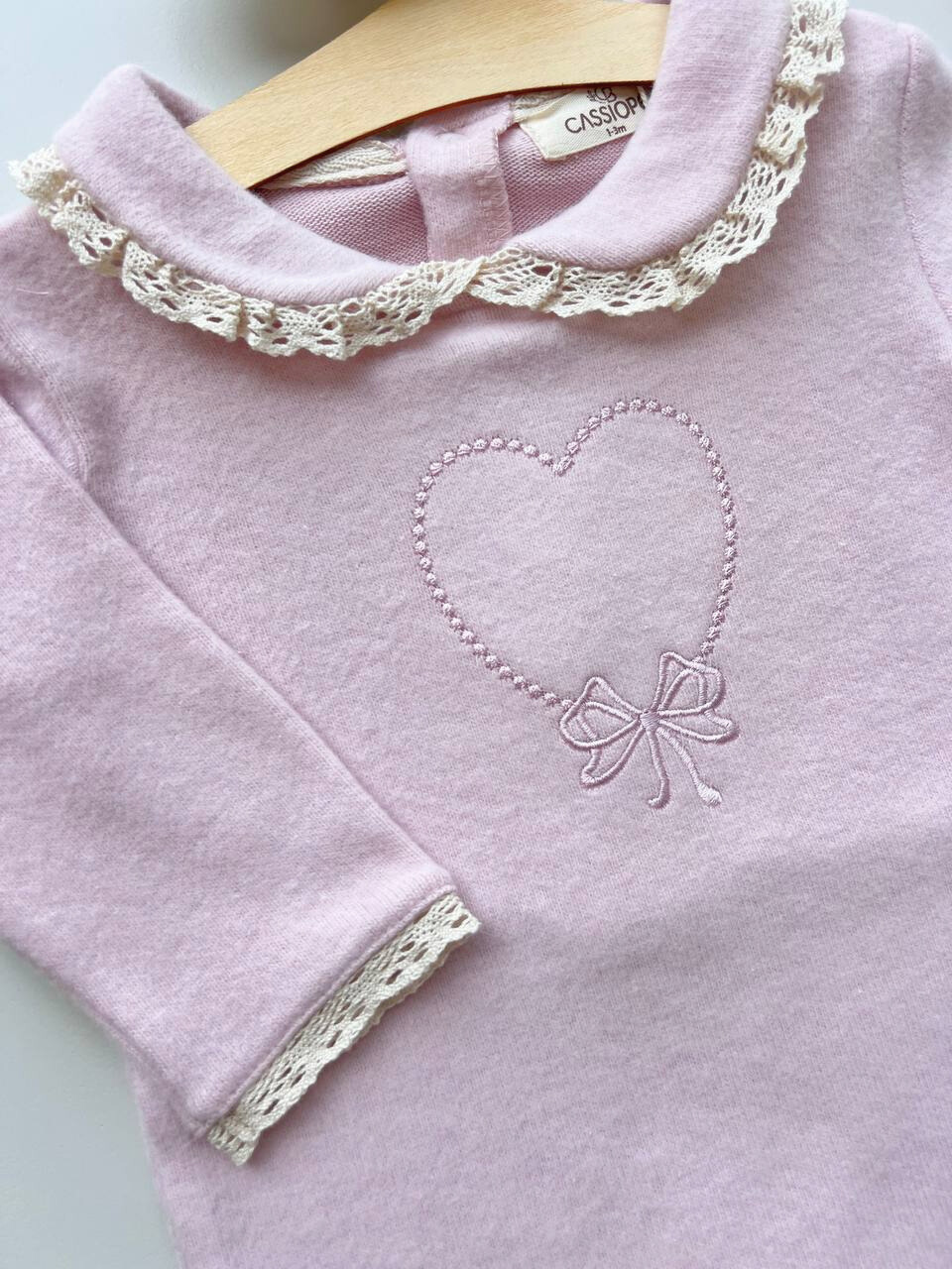 Light Pink Velvet Heart Ruffle Overall