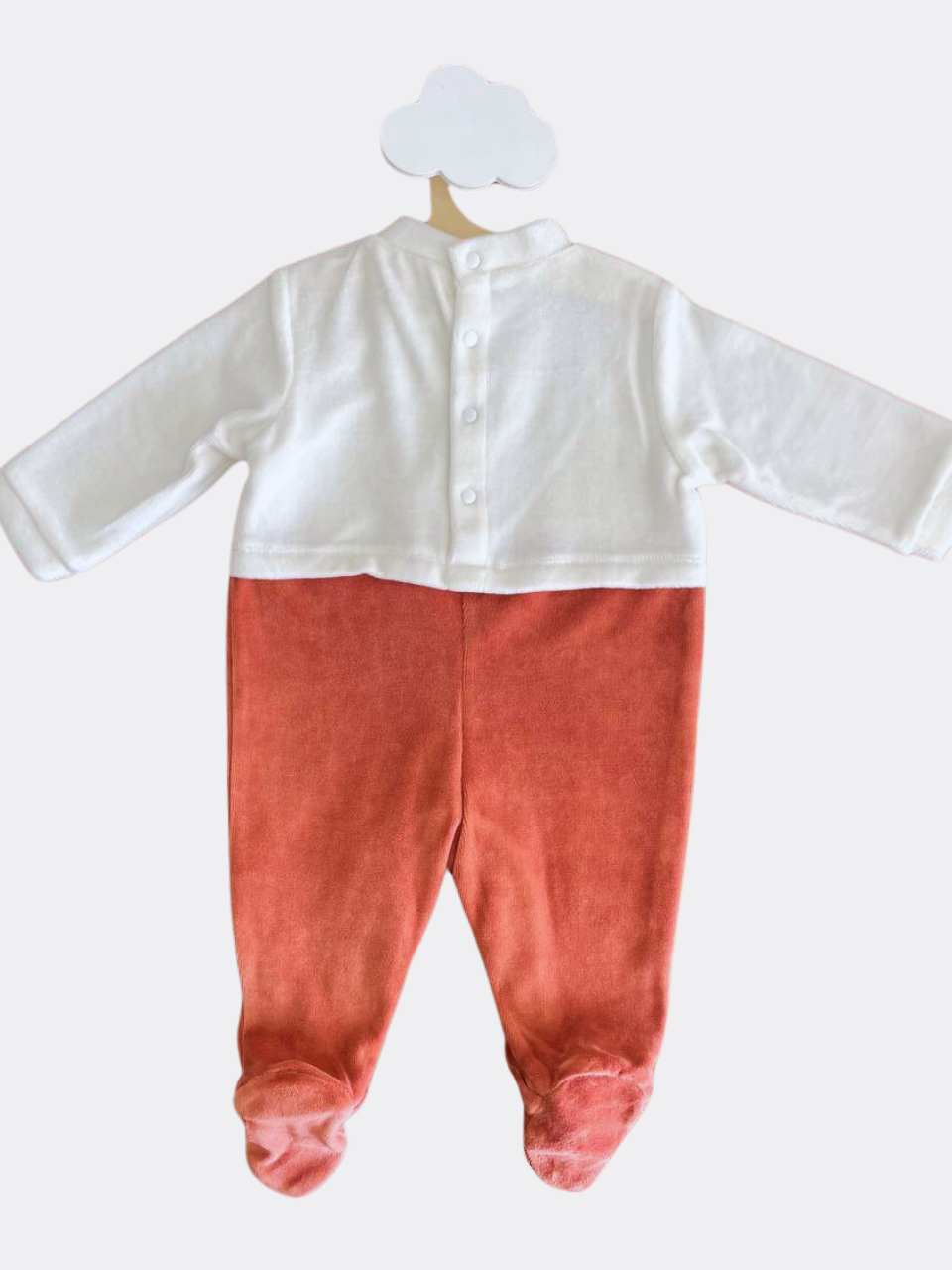 White & Brown Organic Velvet Teddy Footed Overall