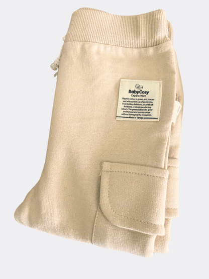 Beige Cargo Cotton Fleece Pants - La Farandole Paris