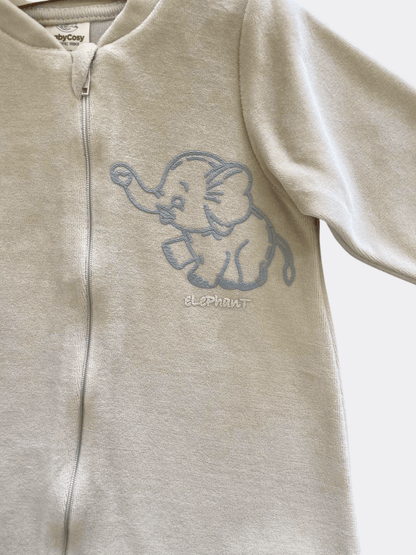 Beige Elephant Velvet Zip overall - La Farandole Paris