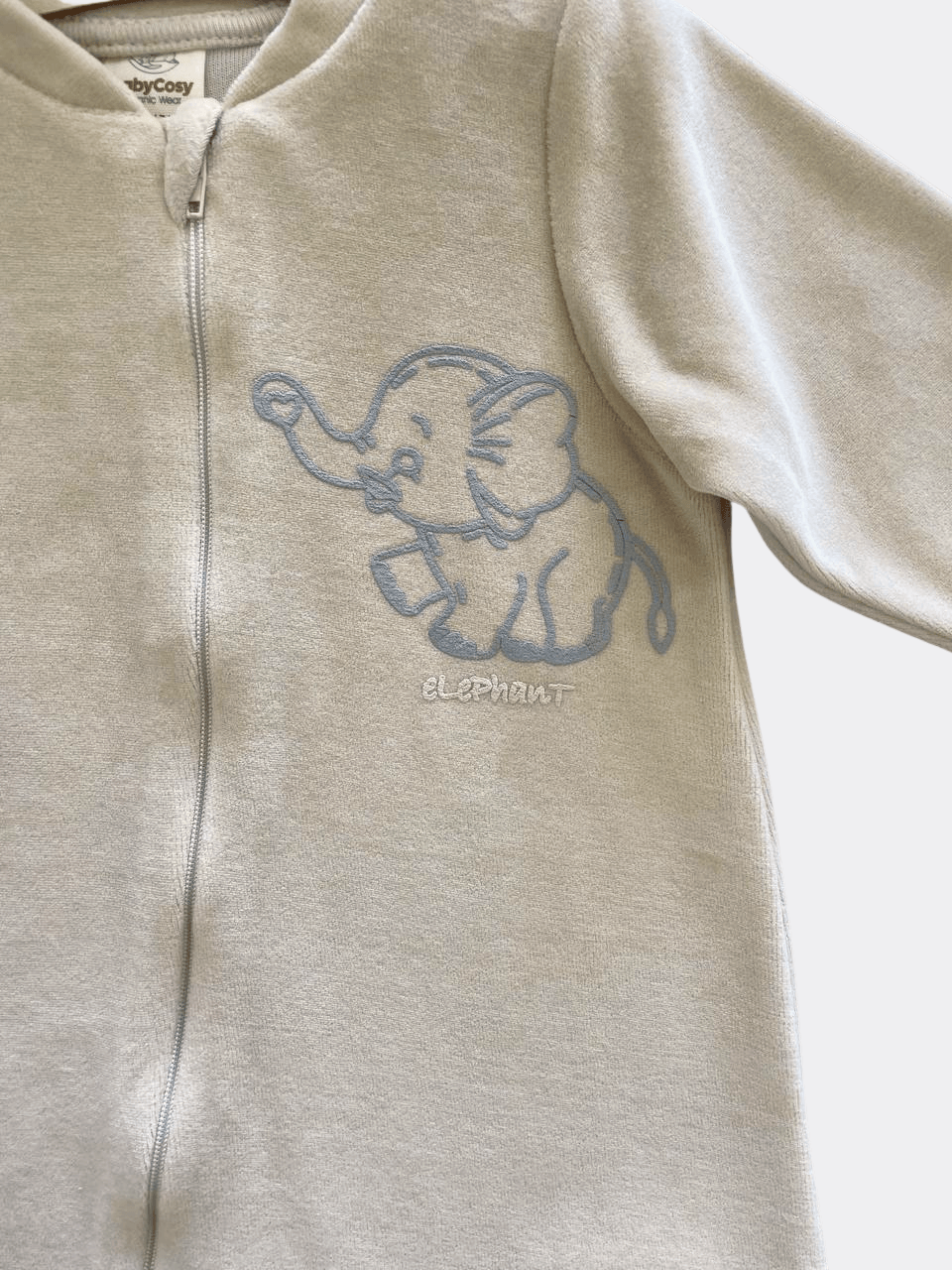 Beige Elephant Velvet Zip overall - La Farandole Paris