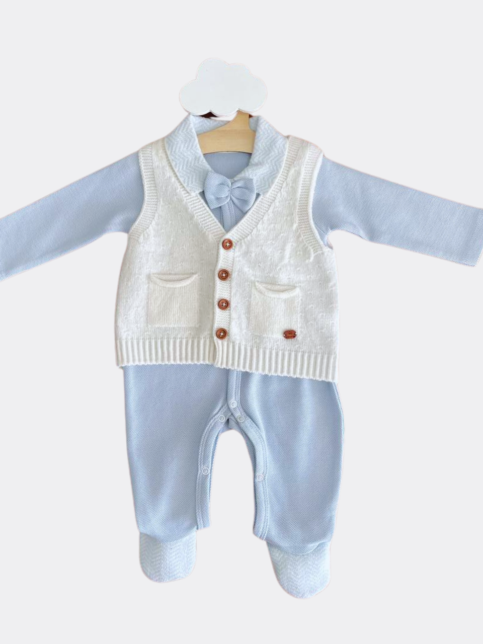 Blue / White Organic Cotton Overall with Vest and Hat