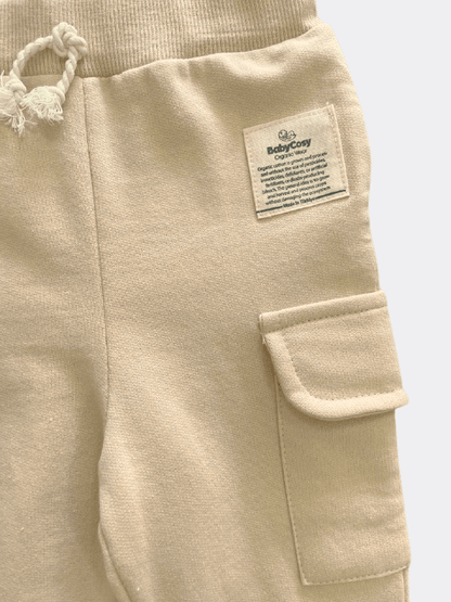 Beige Cargo Cotton Fleece Pants - La Farandole Paris
