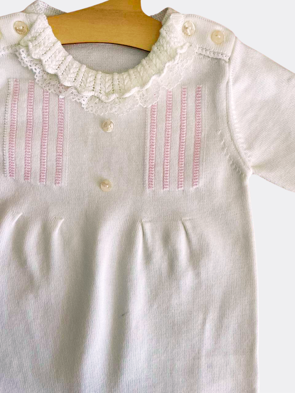 White And Pink Ruffles Organic Cotton Overall With Hat