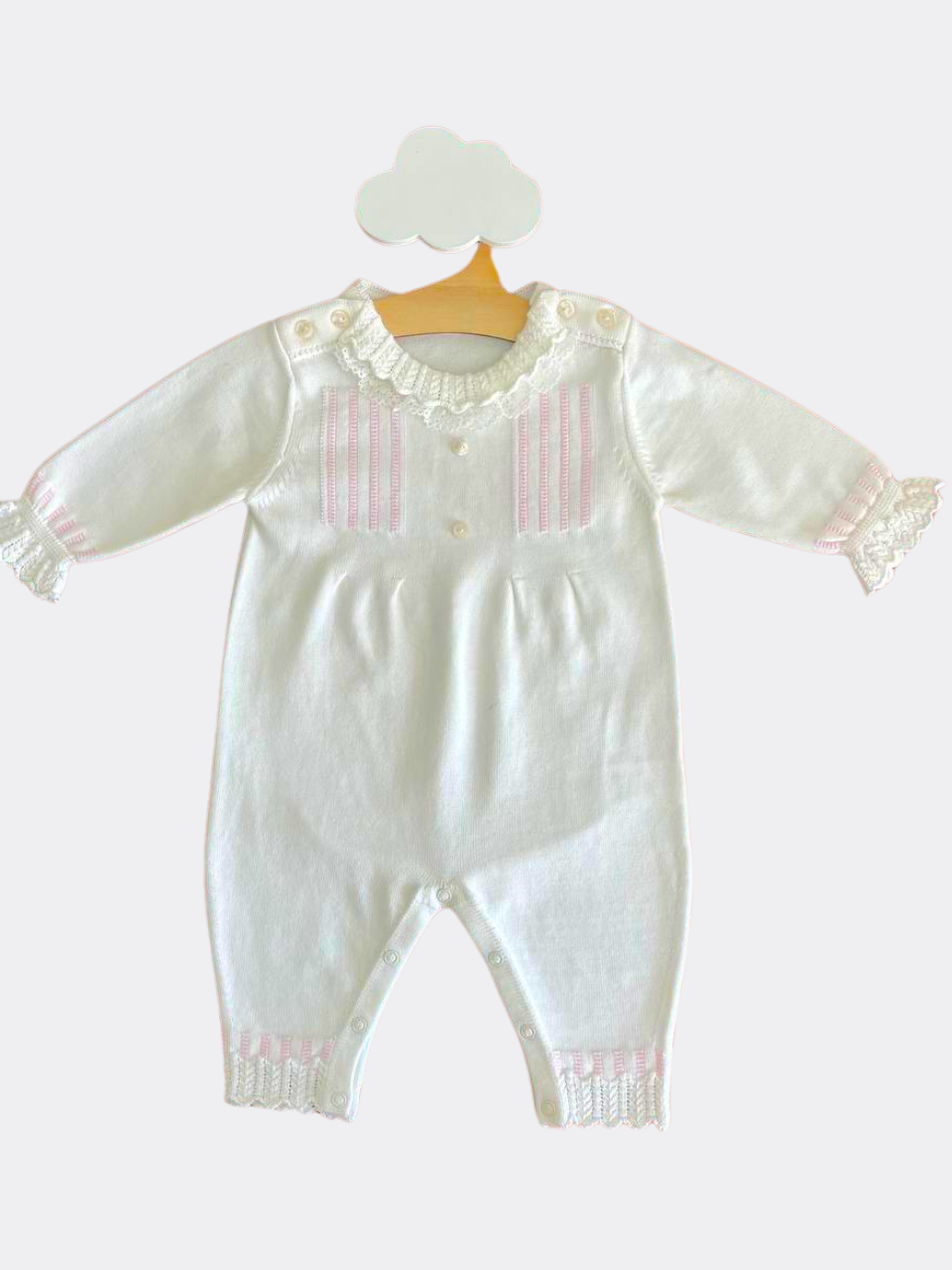 White And Pink Ruffles Organic Cotton Overall With Hat