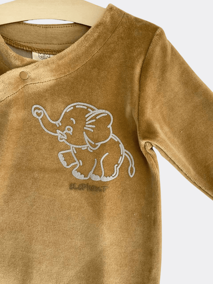 Mustard Elephant Organic Velvet Footed Overall - La Farandole Paris
