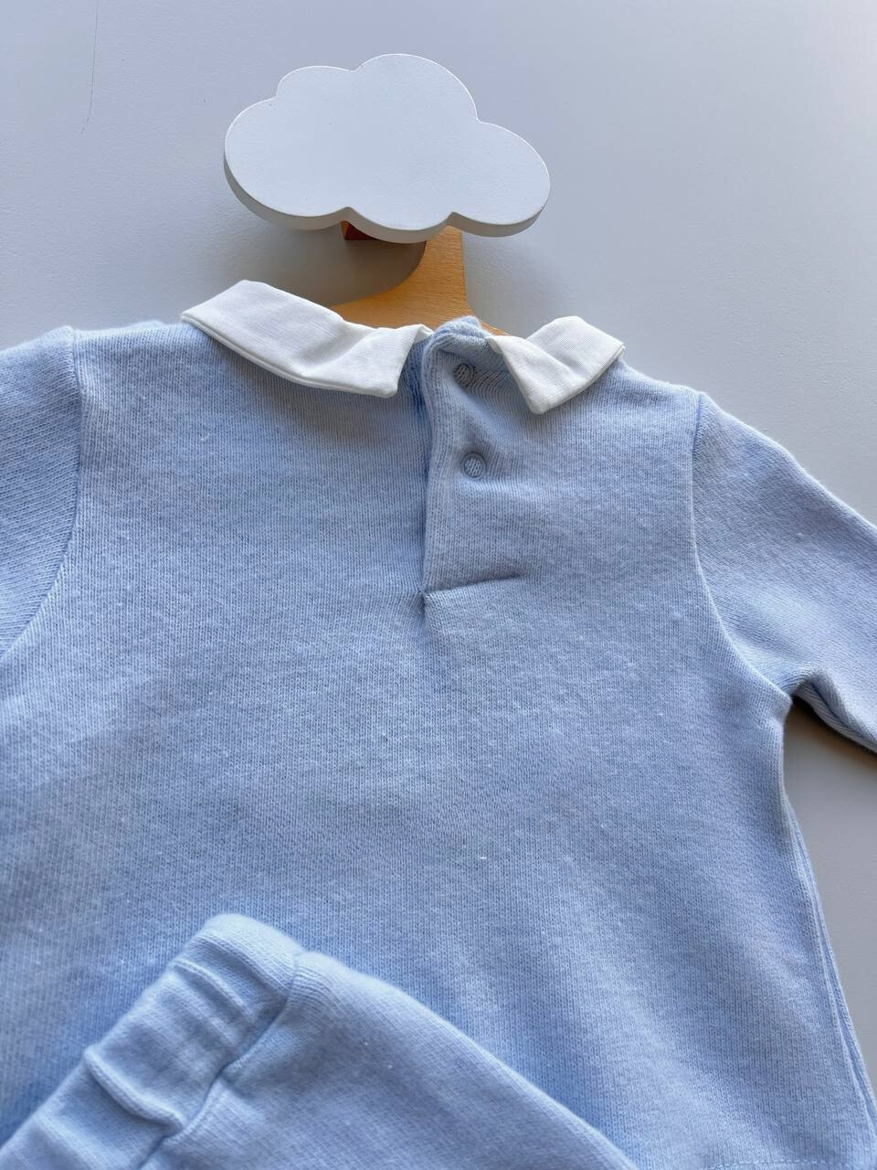 Light Blue and White Polo Velvet Footed 2pcs Set