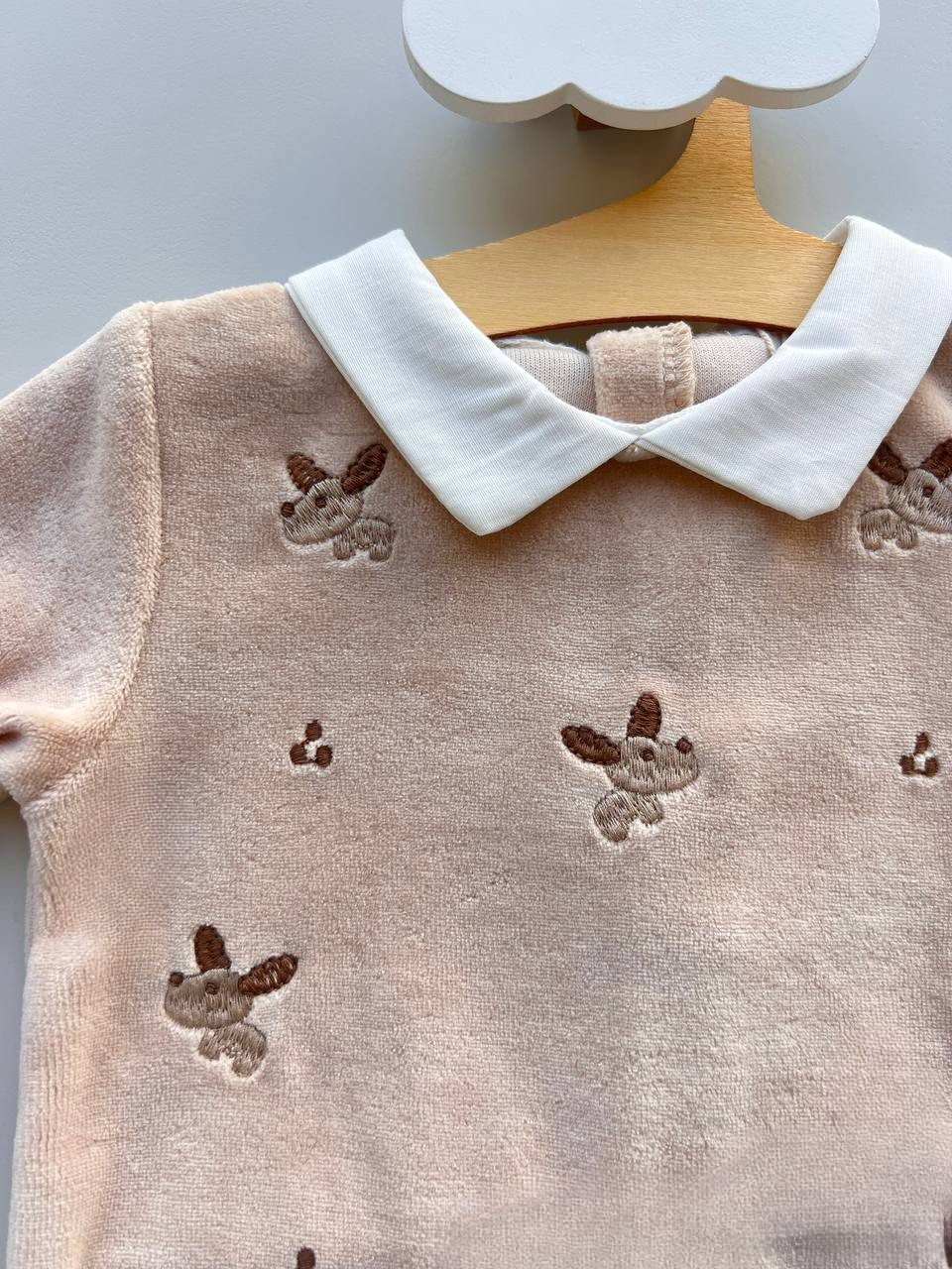 Beige Velvet Polo Embroidered Dog Overall