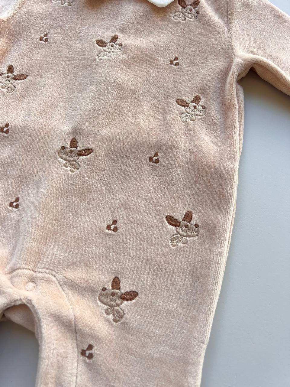 Beige Velvet Polo Embroidered Dog Overall