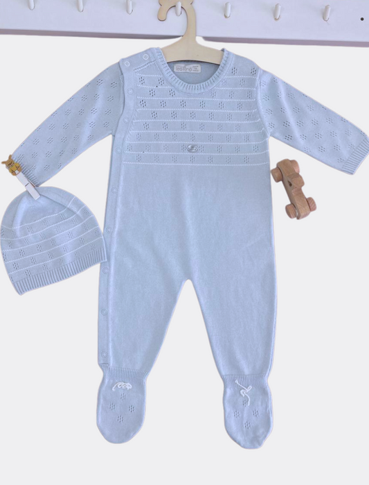 Baby Blue Organic Cotton Overall 2 Pieces With Hat