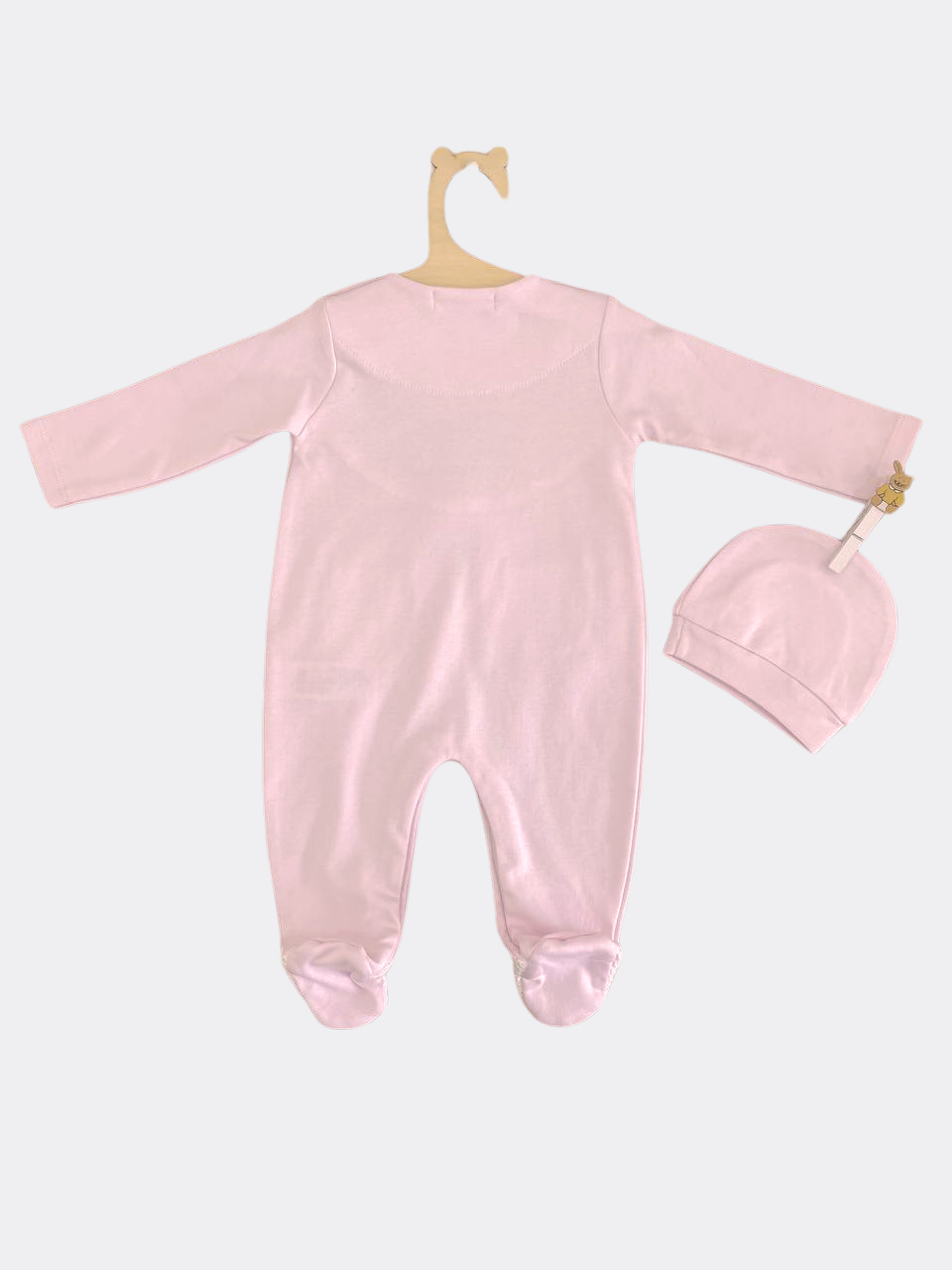 Pink And White Organic Cotton Overall With Hat