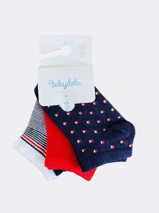 Navy Blue / Red Cotton Socks 3 Pcs