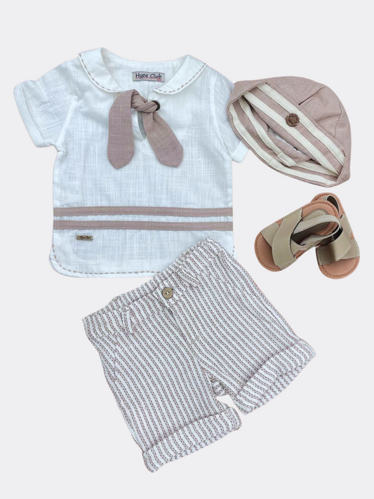 Beige Linen trendy set 4 pcs with sandals and hat