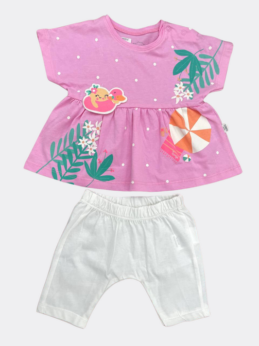 Pink/white 2p Set Cotton Short