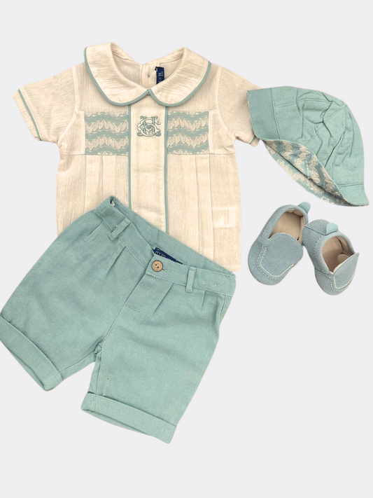 Green And Beige Trendy set 4 pcs With Shoes And Hat