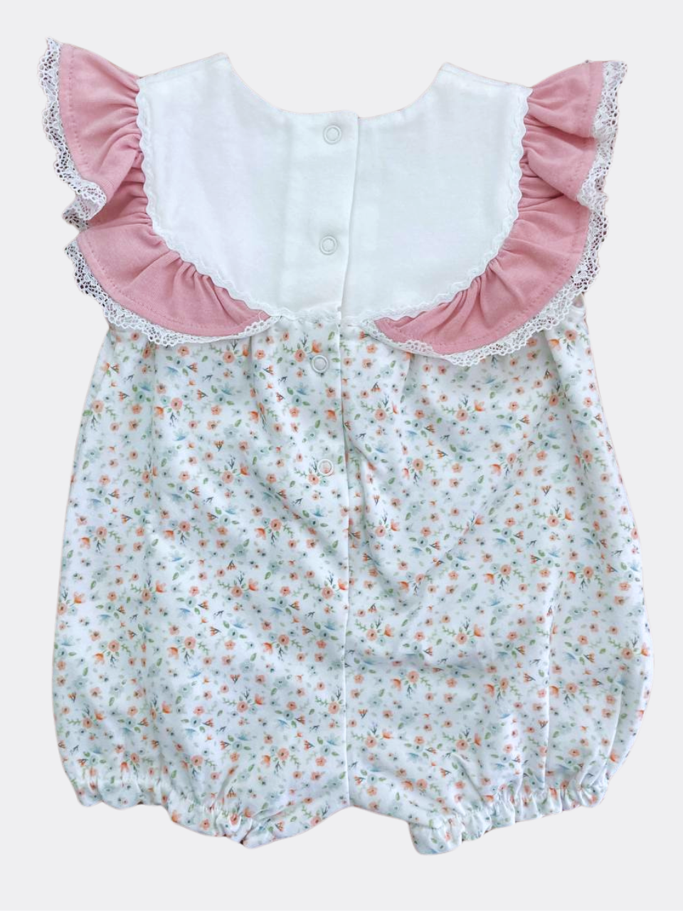 White Flowers Cotton Overall Short Sleeves