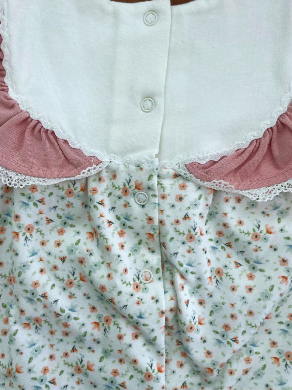 White Flowers Cotton Overall Short Sleeves