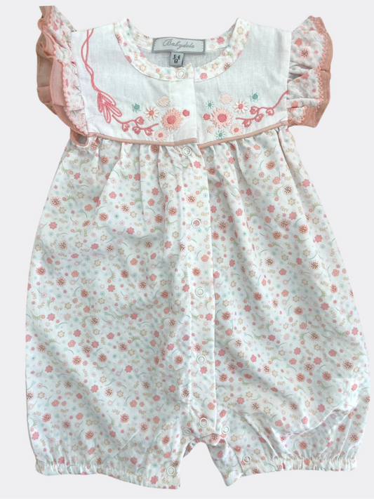 Pink Flowers Muslin Overall Short Sleeves