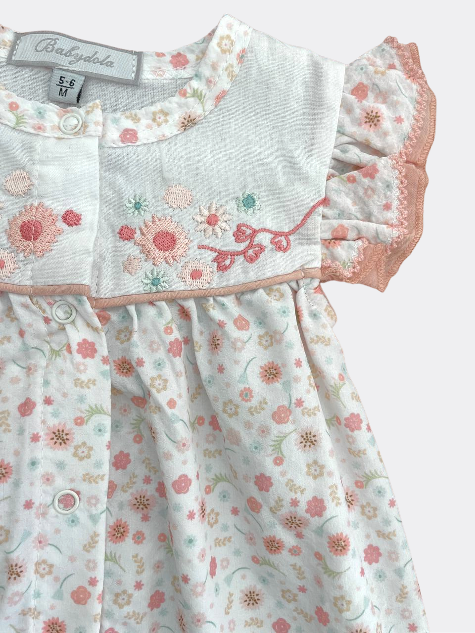 Pink Flowers Muslin Overall Short Sleeves