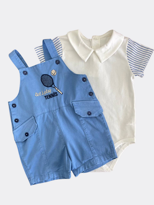 Blue And White  Tennis Organic Cotton Salopette With Body