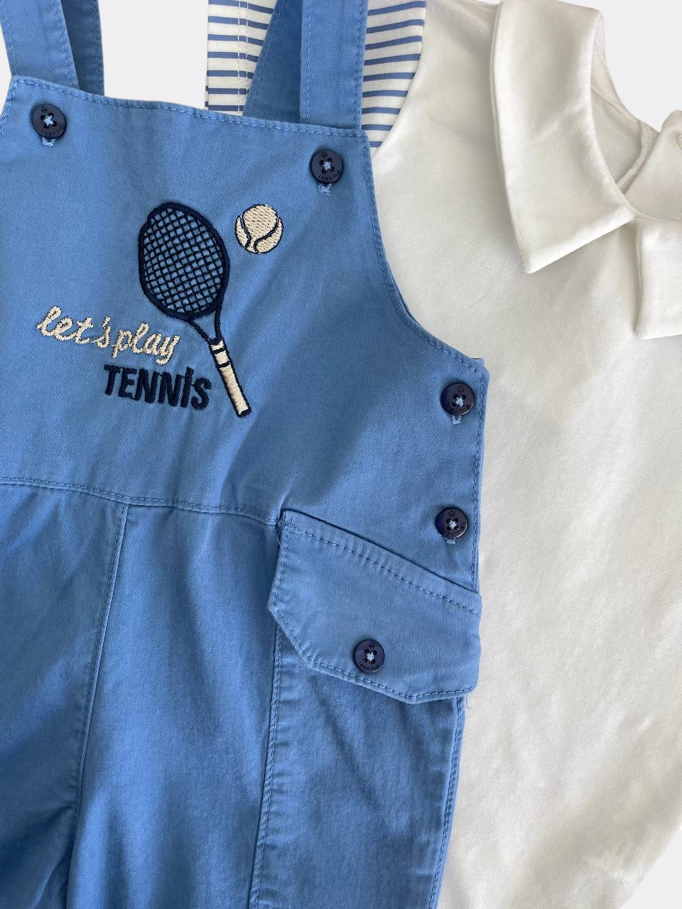 Blue And White  Tennis Organic Cotton Salopette With Body